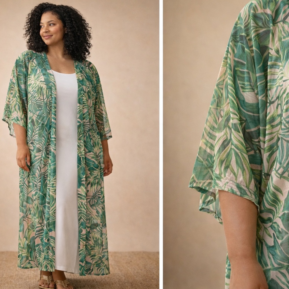Source Unknown Green Leaf Pattern Swim Cover-Up - image 1